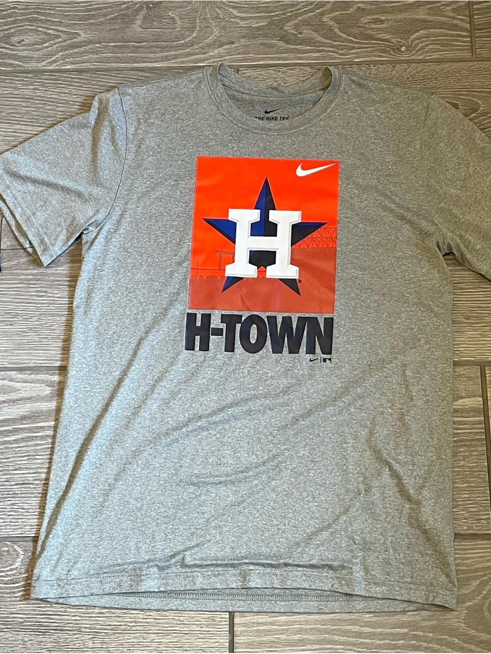 Nike Gray H-Town Astros Graphic Tee with Orange/Navy Accents